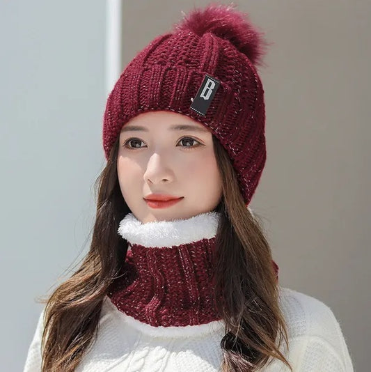 Women’s Winter Beanie & Scarf Set – Warm Knitted Skull Cap
