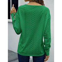 Womens Long Sleeve Eyelet Tops V Neck Fall Shirts Casual Loose Blouses Trendy Clothes