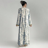 Women's Bohemian Embroidered Printed V-Neck Maxi Dress, Long Sleeve Loose Fit Casual Plus Size Dress