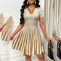 Women's Polo Dress Elegant Striped V Neck Short Sleeve A Line Dresses