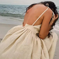 Summer V-neck Suspender Split Dress Fashion Backless High Waist Long Dress For Women Clothing