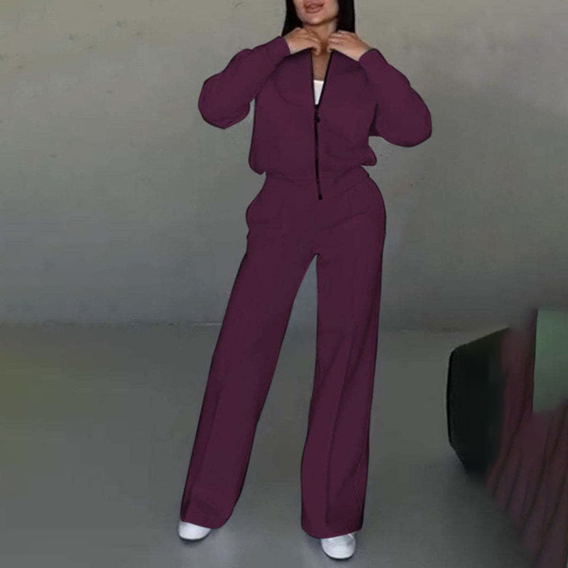 Women's 2 Piece Sweatsuit Set, 
 Zip Up Long Sleeve Sweatshirt Jacket And Wide Leg Sweatpants