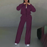 Women's 2 Piece Sweatsuit Set, 
 Zip Up Long Sleeve Sweatshirt Jacket And Wide Leg Sweatpants