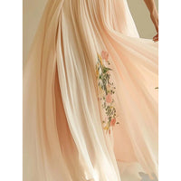 Women's Floral Print V Neck Pleated Chiffon Dress Flutter Short Sleeve Maxi Flowy Beach Wedding Guest Dresses