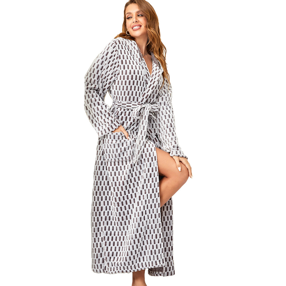 RONGTAI Ladies Long Fleece Bathrobe