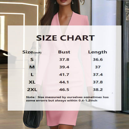 Women's Elegant Solid Color V-Neck Long Sleeve Midi Dress Slim Fit Office Dress For Spring & Summer