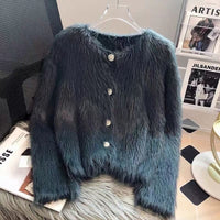 Women's Faux Mink Velvet Knit Cardigan Sweater Coat, Thickened For Autumn And Winter 2025, New Short European Style, Soft And Plush