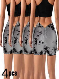 4-Pack Women’s Tie-Dye Scrunch Butt Workout Shorts – High-Waisted Gym Activewear