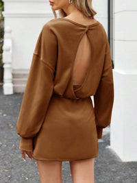 Fisoew Womens Long Sleeve Athletic Dress Backless Keyhole Built-in Shorts Oversized Workout Active Dresses