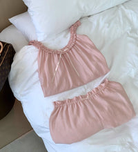 Comfortable Wooden Ear Crimp Suspenders Pajamas Shorts Two-piece Set