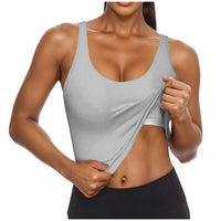 Women U Neck Tank Tops Built In Bra Basic Tank Top Fitted Sleeveless Undershirt Tank