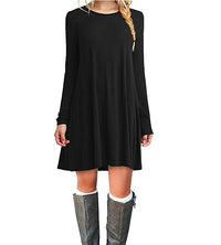 Solid color long-sleeved loose slim dress