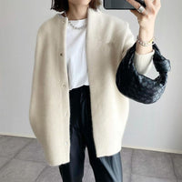 Women's Solid Color Wool-like Coat, Oversized Long Sleeve Button Up Trench For Fall Winter Casual Outwear