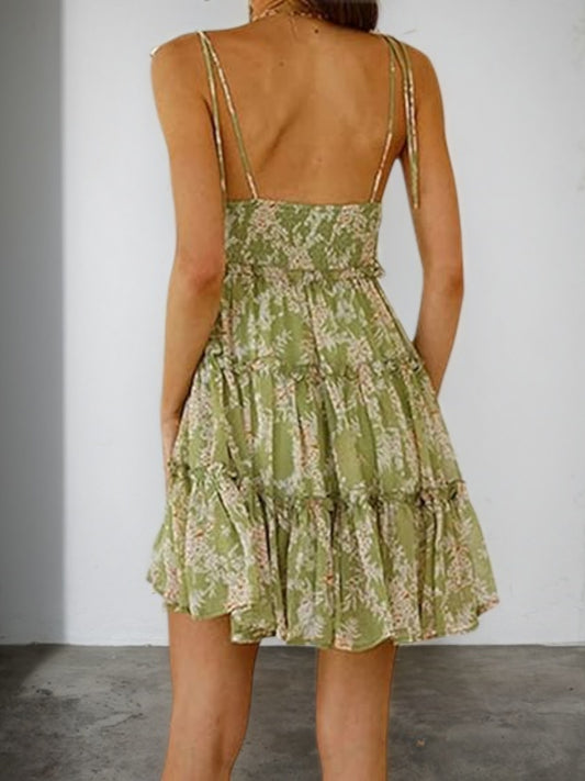2025 New Women's Floral Camisole Dress, Small And Fresh Style, Green And Green, Suitable For Travel Gatherings