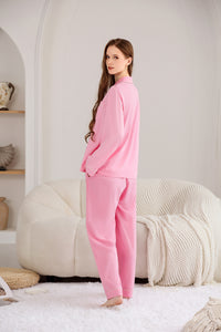 Cotton Pajama Set for Women – Long Sleeve Button-Up Sleepwear 2-Piece