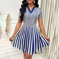 Women's Polo Dress Elegant Striped V Neck Short Sleeve A Line Dresses