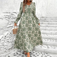 Women's V-Neck Floral Print Long Sleeve Maxi Dress - A-Line Hem With Lace Cuff Details, Elegant Bodycon Dress For Spring&Summer