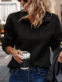 Casual Versatile Pullover Long-sleeve Knit Top For Women With A Half-zip And Turn-down Collar Sweatshirt