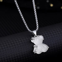 Cute Little Bear Pendant White K-color Alloy Titanium Steel Lock Chain