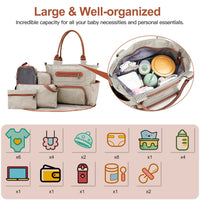 8Pcs Baby Nappy Diaper Bags Set For Mom Dad Mummy Handbags Multifunctional Diaper Changing Bags With Bottle Bag Mesh Bag Purse Diaper Pad 2 Burp Cloths 2 Hook Straps