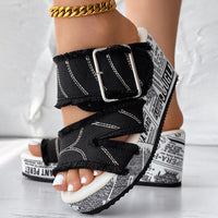 Newspaper Hem Platform Wedge Slides - Anklet Not Included