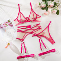 Nude Feel Mesh Lingerie Set – 4-Piece Breathable See-Through Underwear for Women