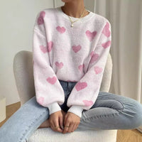 Round Neck Pullover All-matching Love Contrast Color Loose Casual Knitted Long Sleeve