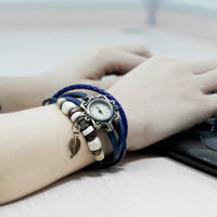 Beautiful Bohemian Style Retro Handmade Leather Tree Leaf Women's Watches Blue