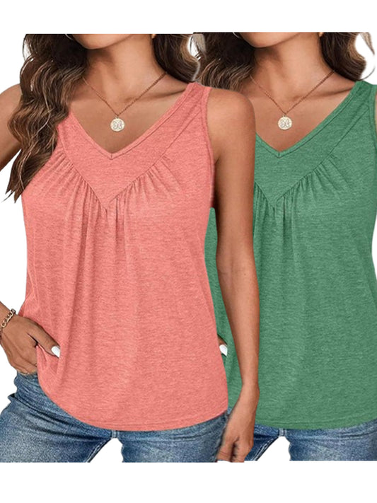 2 Piece Set Solid Color V-Neck Sleeveless Top Women's Casual Loose Tank Top Women