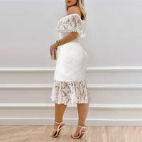 Women's Elegant Off-Shoulder Lace Bodycon Dress With Lace Panels For Casual & Formal Occasions