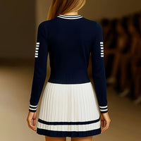 Women's Long Sleeve Sweater Dress Fall Crewneck Ribbed Knit A-Line Casual Mini Dresses