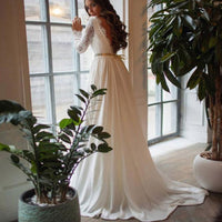 Elegant Graceful Lace Long Sleeve Chiffon Wedding Dress