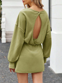 Fisoew Womens Long Sleeve Athletic Dress Backless Keyhole Built-in Shorts Oversized Workout Active Dresses