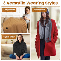 USB Heated Shawl Blanket – Wearable Electric Wrap with 3 Heating Levels & Zipper
