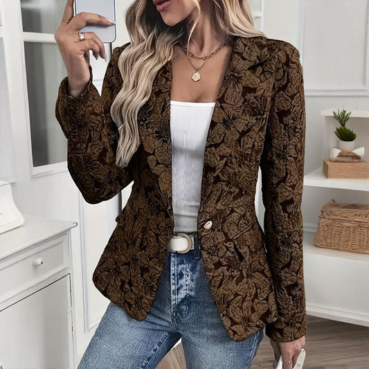 Chic Floral Blazer – Women’s Fall Business Casual Single Button Jacket