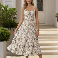Women's Striped V-Neck Backless Tie Strap Beach Dress - Sexy Elegant Summer Maxi Dress