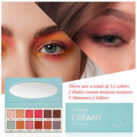Las Chicas High Pigment Silky Hydroxybenzophenone Non-Vegan Cruelty-Free Cream 12-Color Eyeshadow Palette Makeup Palette