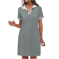 Women's Polo Dress Short Sleeve V Neck Casual Summer Mini Shirt Dress With Pockets
