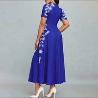 Women's Elegant Short Sleeve Maxi Dresses Casual Empire Waist Long Dress