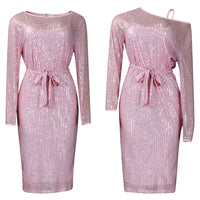 Diagonal Collar Sequined Round Neck Evening Dress Two-piece Set