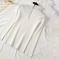 Women's Slim Fit Half-Zip Turtleneck Sweater, Long Sleeve Knit Top For Office And Casual Winter Wear