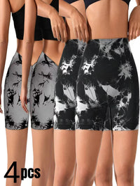 4-Pack Women’s Tie-Dye Scrunch Butt Workout Shorts – High-Waisted Gym Activewear