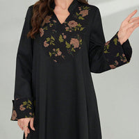 Women's Plus Size Elegant Summer Bohemian Floral Maxi Dress Middle Eastern Patchwork Black Long Dress