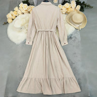 Elegant Fall Maxi Dress – Polo Collar Long Sleeve Tiered Ruffle Shirt Dress