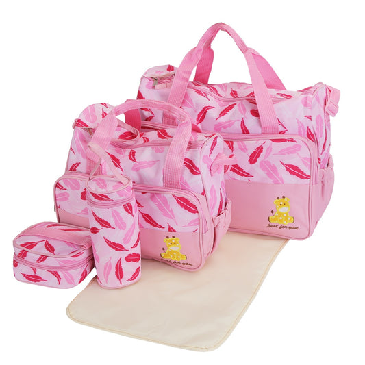 5Pcs Baby Nappy Diaper Bags Set Mummy Diaper Handbags With Diaper Pad Food Bag Bottle Bag Travel Tote Bags For Mom Dad