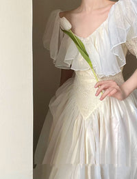 French Retro Light Wedding Puff Sleeve Lace Dress