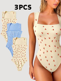 3-Pack Women’s Summer Jumpsuits – Baby Blue Cherry Print Vintage Chic Outfit