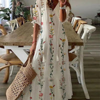Women's Printed Medium Sleeve Long Dress