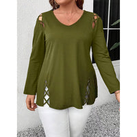 Women's Plus Size Long Sleeve Tunic Tops Criss Cross V-Neck Blouse Casual Fall Shirts For Women 1X-5X