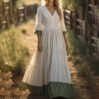 Women's Long Sleeve Maxi Dress V Neck Flowy Swing Ruffle Tiered Fall Casual Dresses